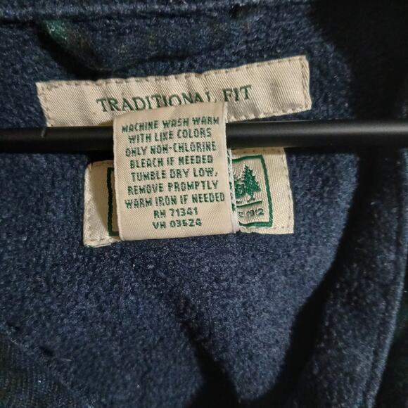 L.L.Bean Medium Tall Men's 100% Cotton Flannel Polar Fleece Lined Green/Blue - Picture 9 of 11